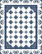 Classic Blue Floral Tile Pattern Rug