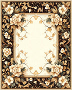 Ornate floral border with detailed leaves Rug