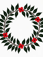 Red Floral Green Leaf Wreath Accent Rug