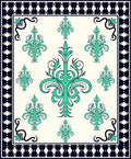 Aqua Filigree Scrollwork With Black Border Rug