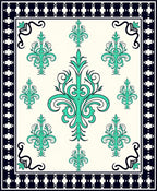 Aqua Filigree Scrollwork With Black Border Rug