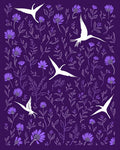 Purple Bird and Floral Silhouette Pattern Rug