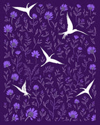 Purple Bird and Floral Silhouette Pattern Rug