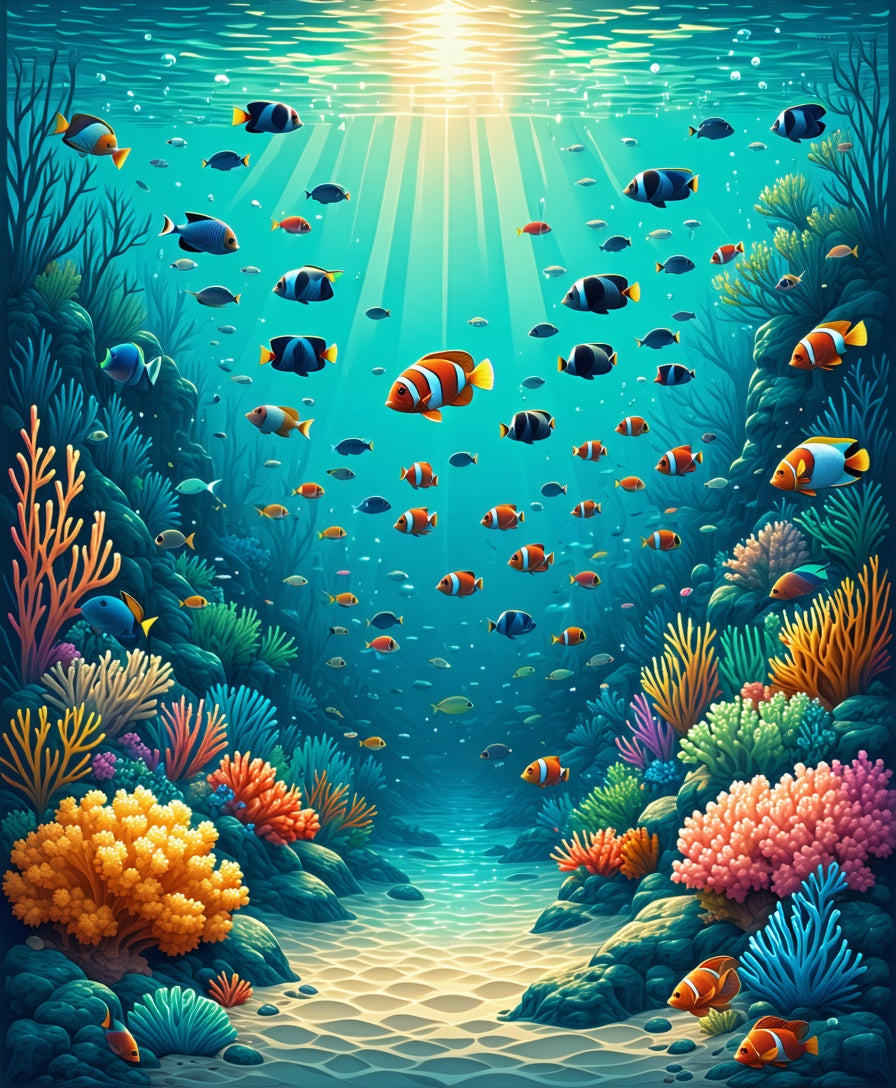 Underwater Coral Reef Fish Scene Rug