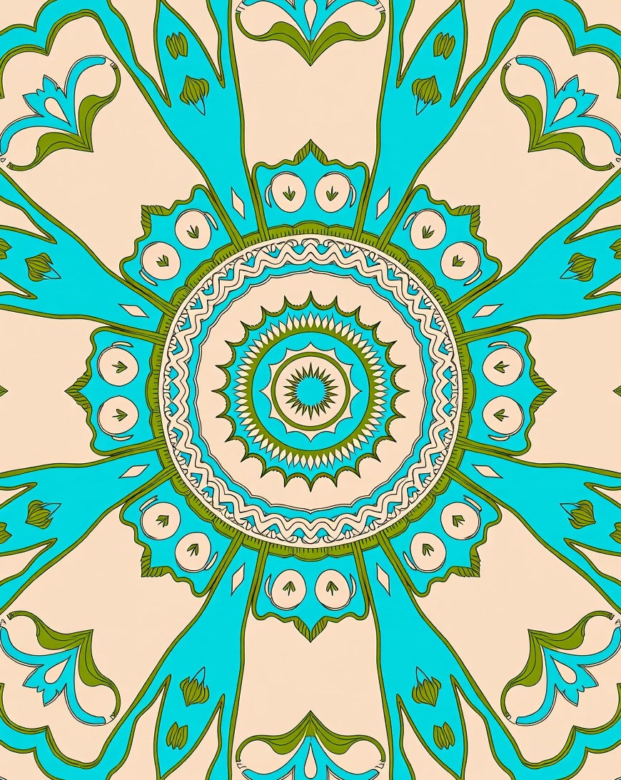 Aqua Teal Floral Sunburst Mandala Rug