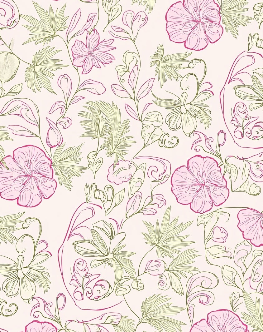 Delicate Pink Floral Vine Pattern Rug