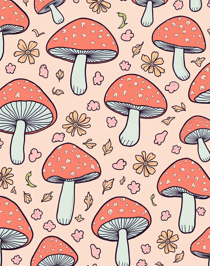 Whimsical Woodland Mushroom Flower Pattern Rug