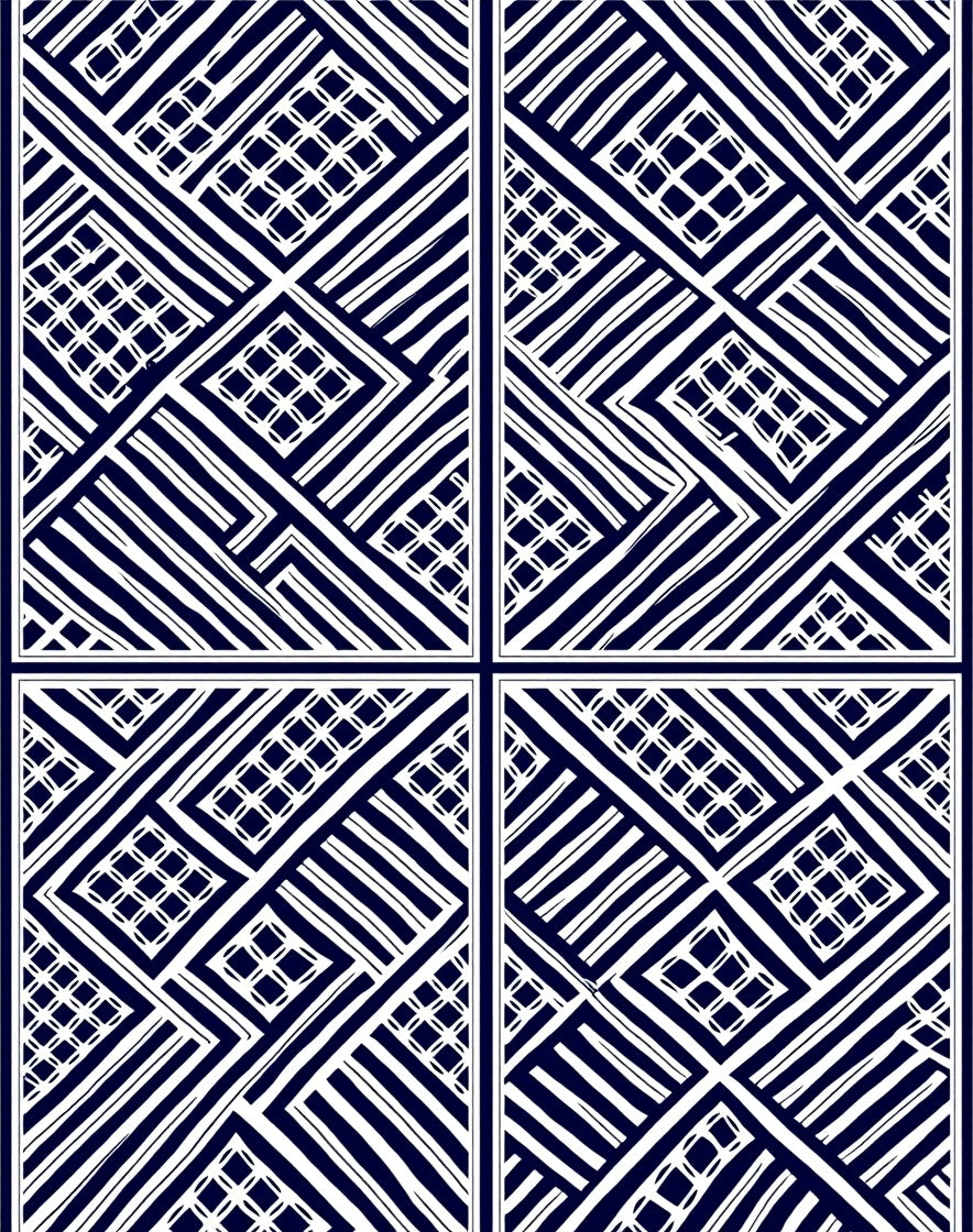 Bold Blue White Geometric Collage Rug
