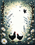 Chickens Daisies Forest Border Design Rug