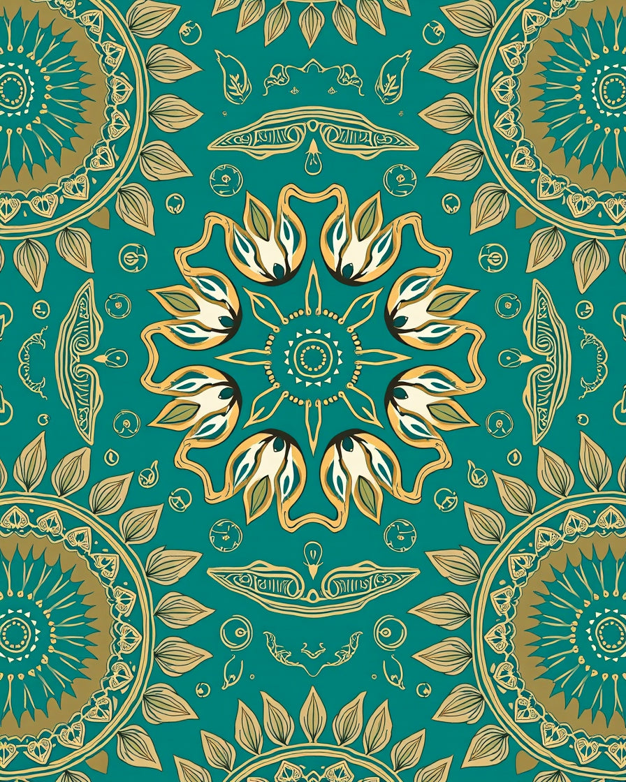 Mandala Floral Patterned Teal Rug
