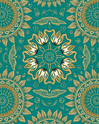 Mandala Floral Patterned Teal Rug