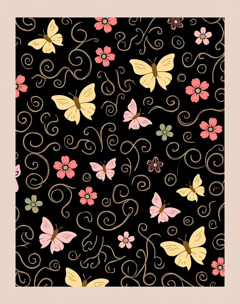 Whimsical Butterfly Floral Scroll Design Rug