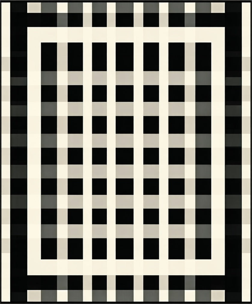 Modern Black Cream Grid Pattern Rug
