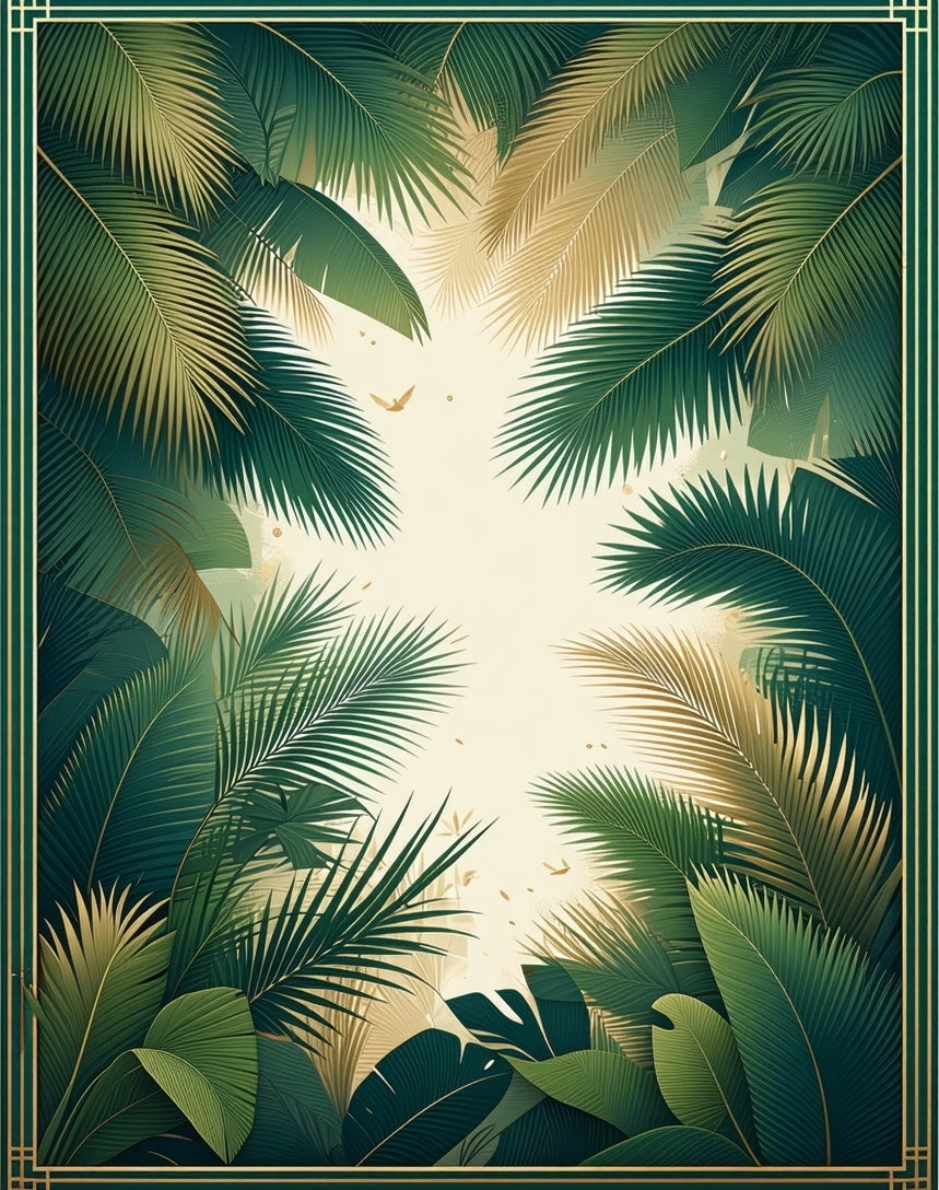 Lush Tropical Palm Leaf Pattern Rug