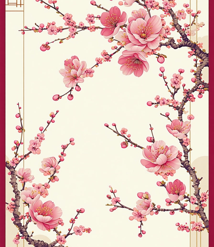Pink Cherry Blossom Branch Design Rug