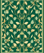 Art Nouveau Emerald Leaf Vine Pattern Rug