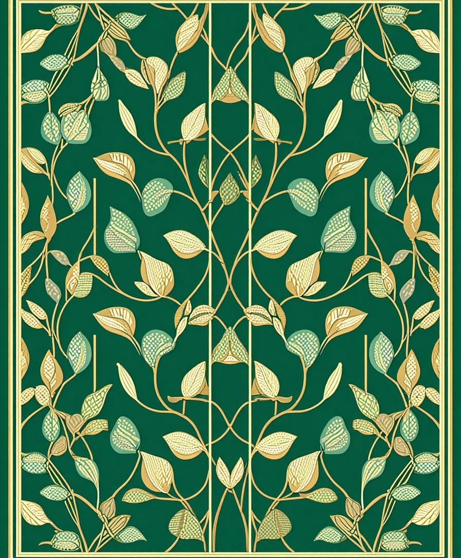 Art Nouveau Emerald Leaf Vine Pattern Rug