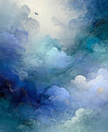 Dreamy Blue Cloudscape With Gold Lines Rug
