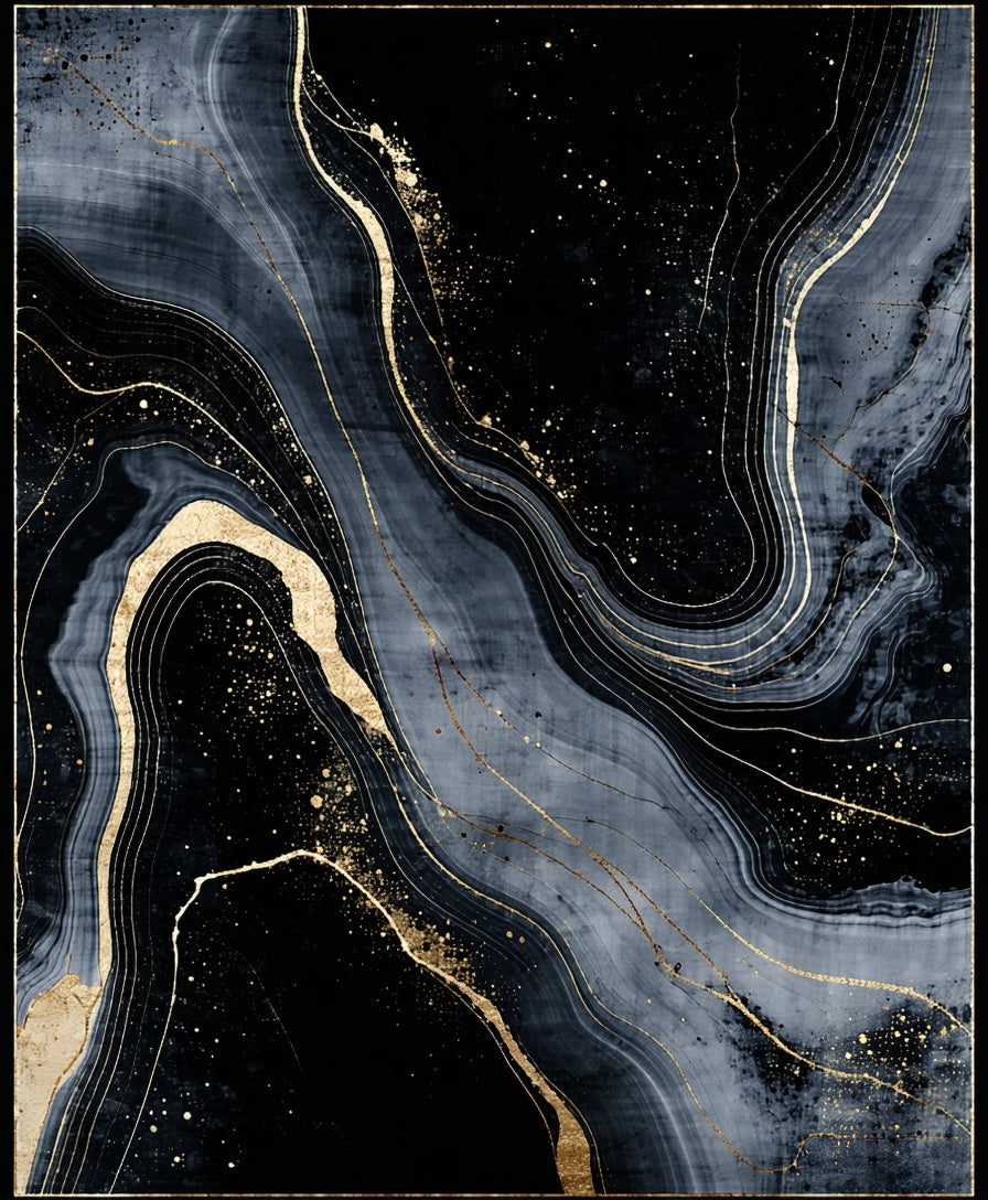 Dark Swirls Gold Streaked Pattern Rug