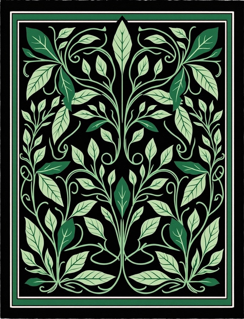 Emerald Green Floral Art Nouveau Rug