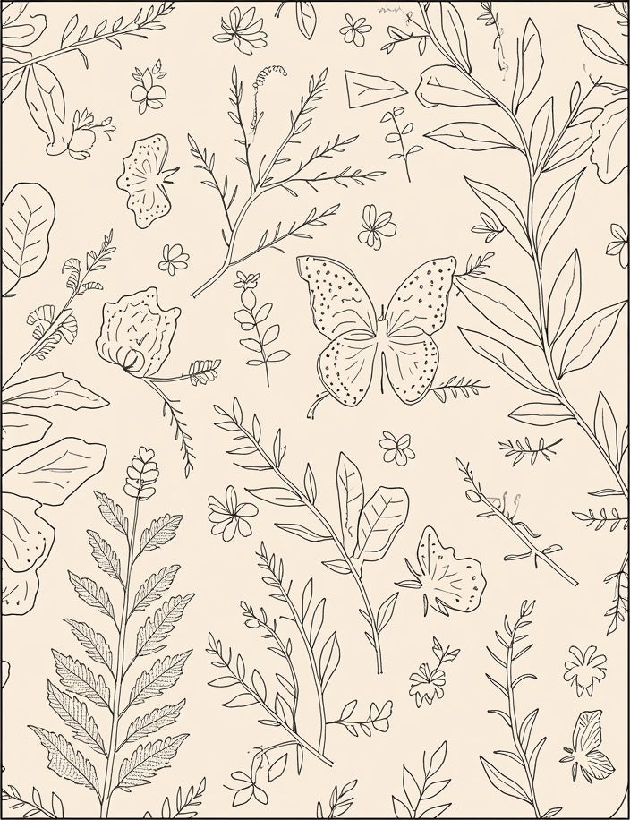 Botanical Butterfly Sketch Pattern Design Rug