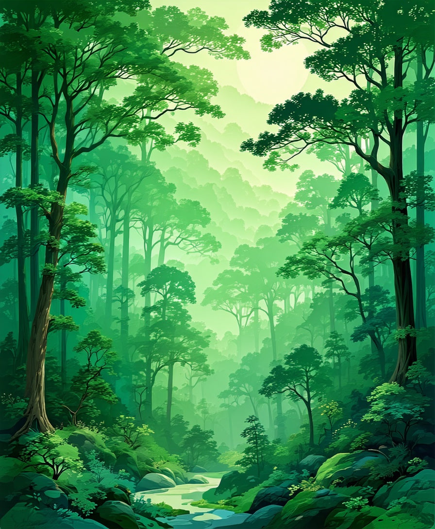 Lush Forest Scene With Vibrant Greenery Rug