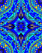 Royal Blue Yellow Teal Abstract Medallion Rug