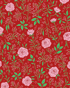 Red Floral Botanical Outline Design Rug