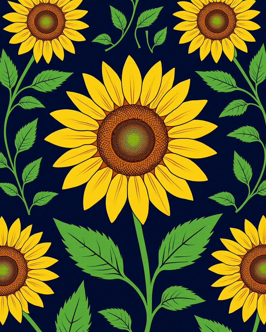 Bold Yellow Sunflower Botanical Pattern Rug