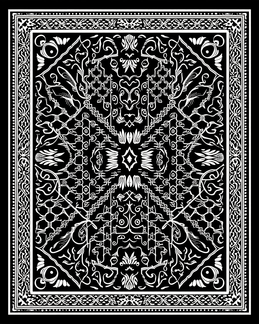 Intricate Black White Mandala Pattern Rug