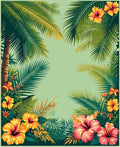 Tropical Hibiscus Palm Leaf Design Rug