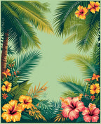 Tropical Hibiscus Palm Leaf Design Rug