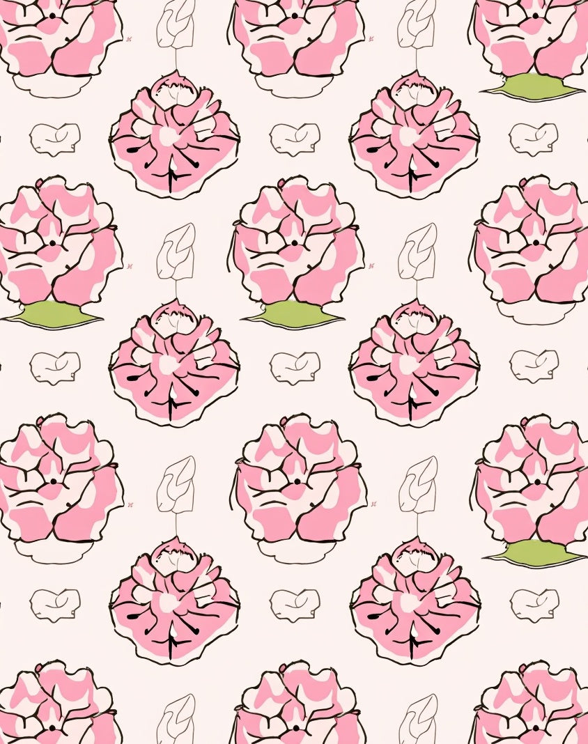 Pink Floral Outline Pattern Rug