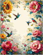 Vibrant Floral Hummingbird Garden Delight Rug