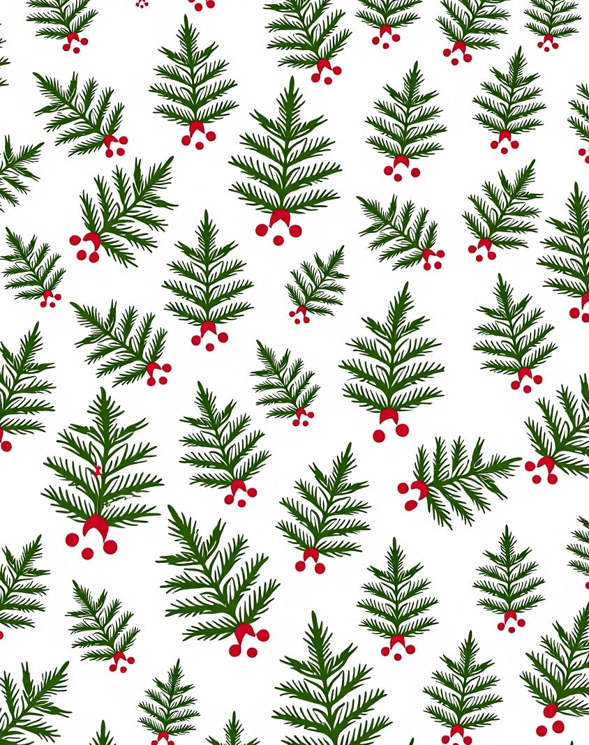 Whimsical Green Fir Sprigs Red Berries Rug