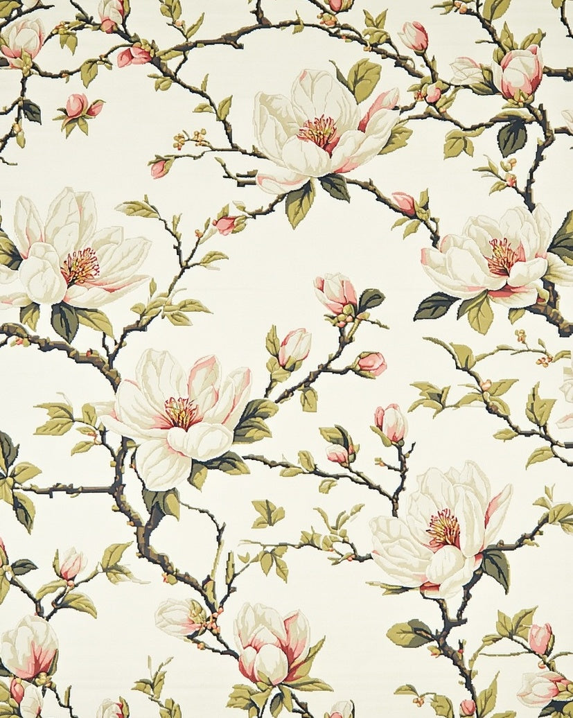 Classic Magnolia Blossom Branch Pattern Rug