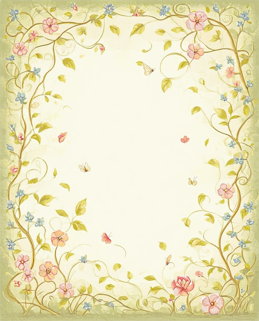 Whimsical Floral Vine Butterfly Pattern Rug