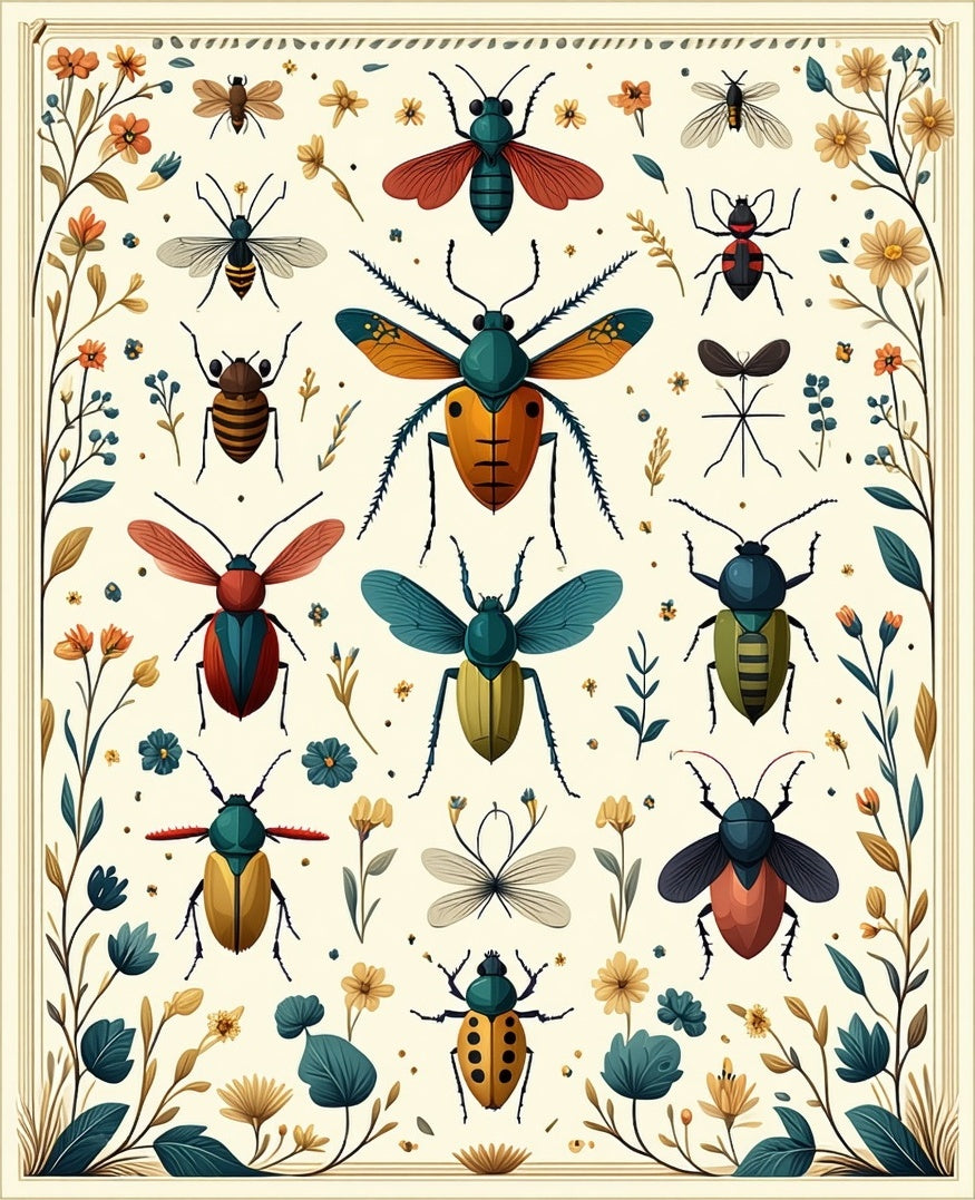 Whimsical Insect Botanical Collection Rug