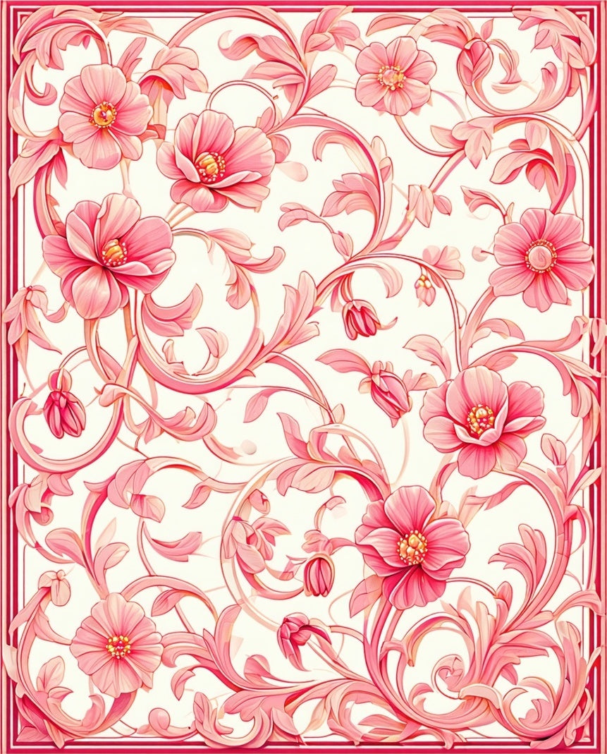 Gilded Pink Floral Vine Pattern Rug