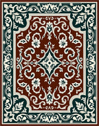 Ornate Floral Scrollwork Square Pattern Rug