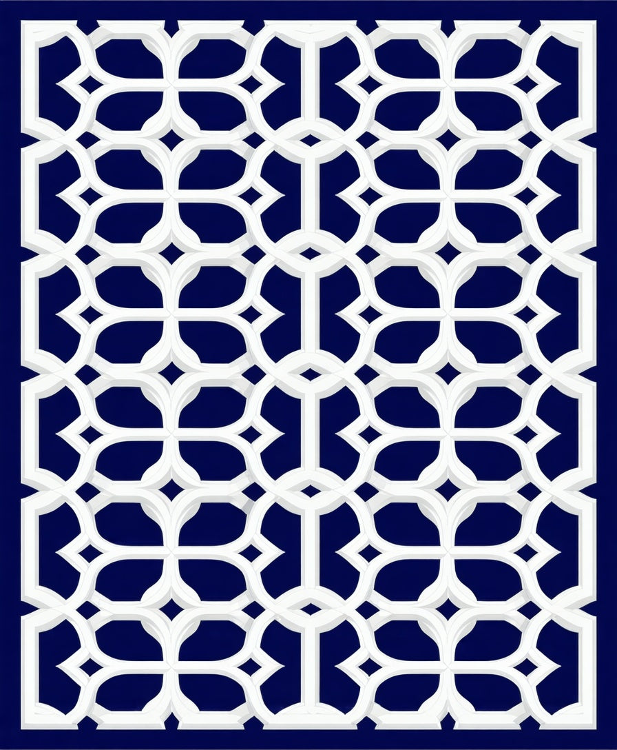 White Lattice Geometric Pattern Rug