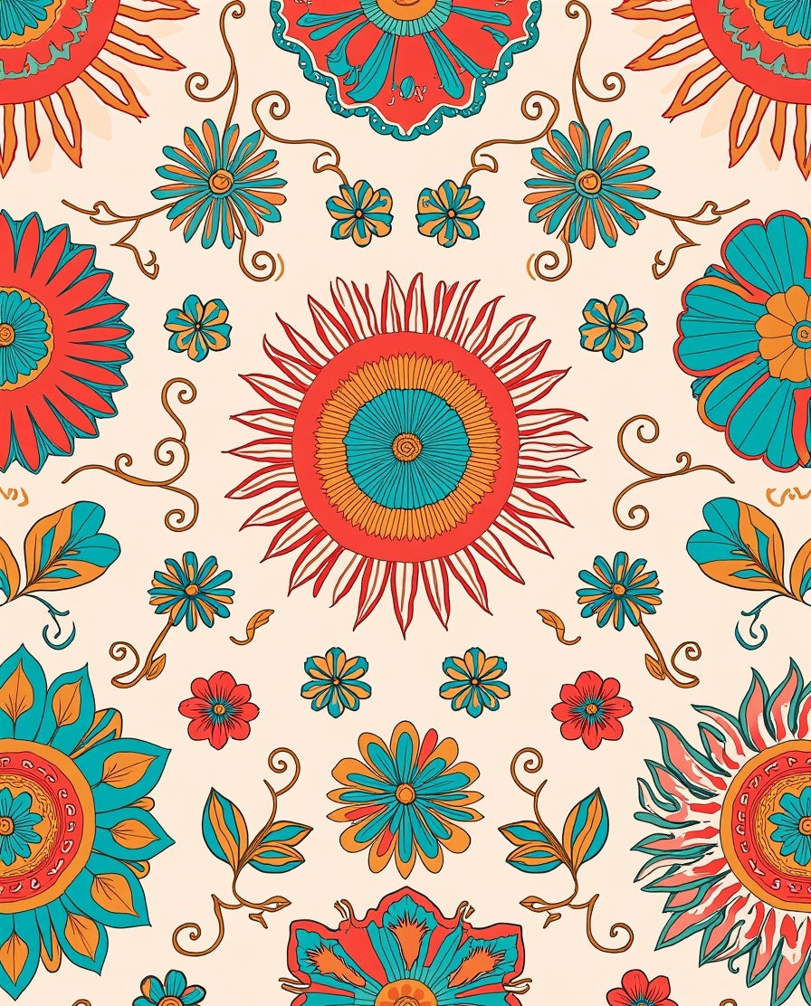 Retro Floral Sunburst Pattern Rug