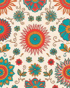 Retro Floral Sunburst Pattern Rug