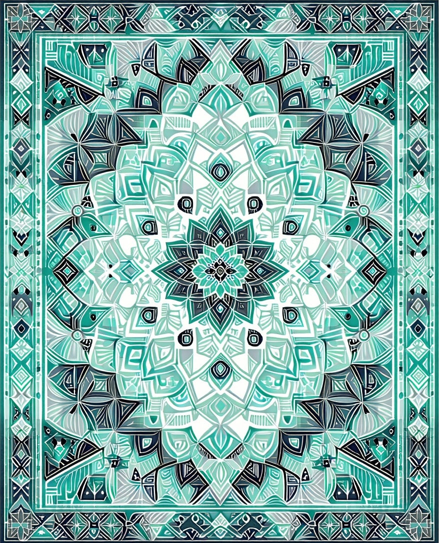 Mandala Teal Geometric Graphic Rug