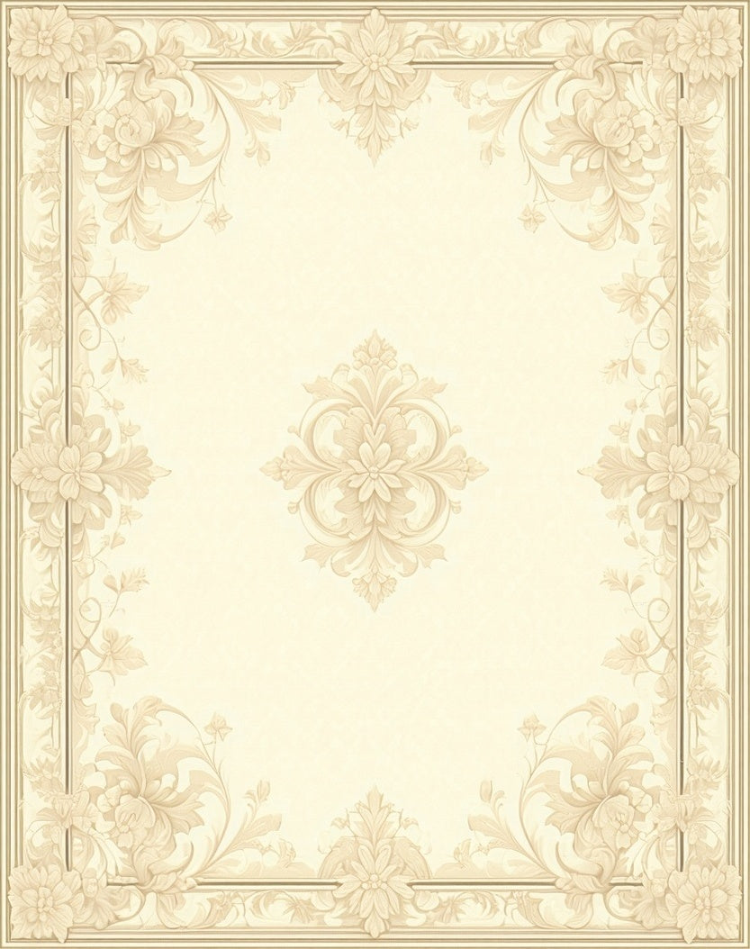Neutral Floral Damask Scroll Pattern Rug