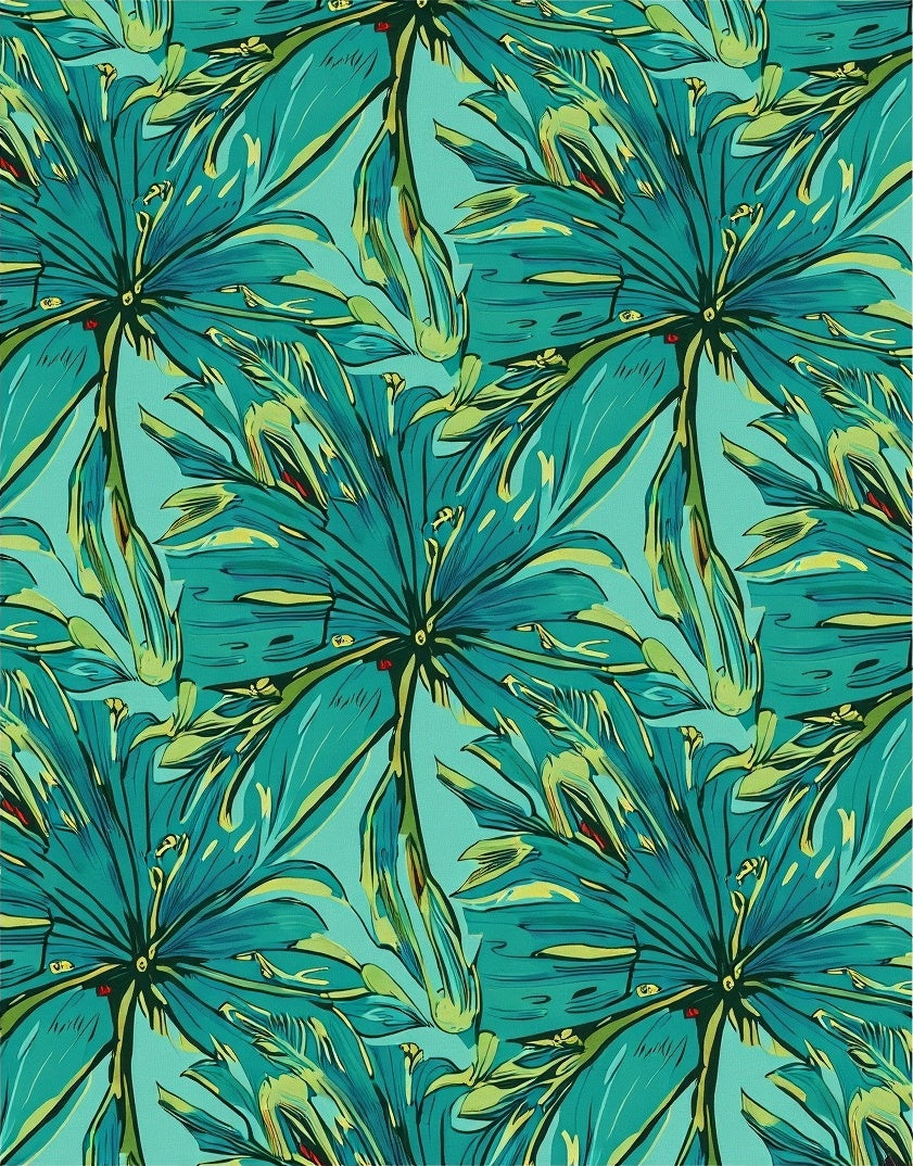 Tropical Leaf Teal Abstract Pattern Rug