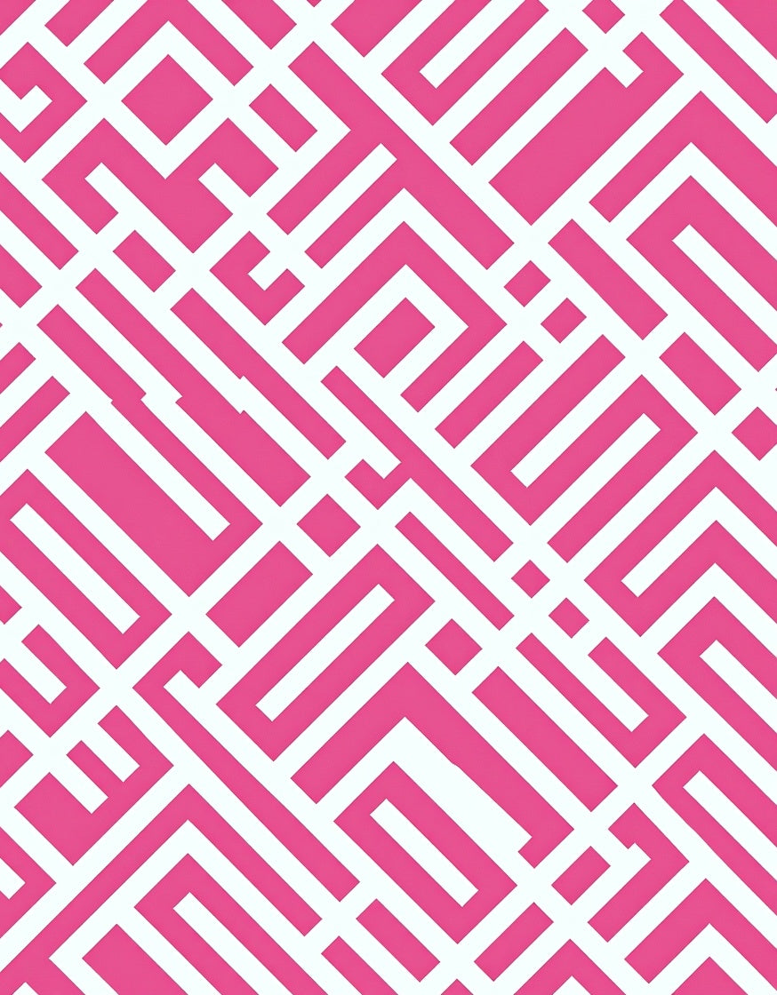 Vibrant Pink White Geometric Maze Rug