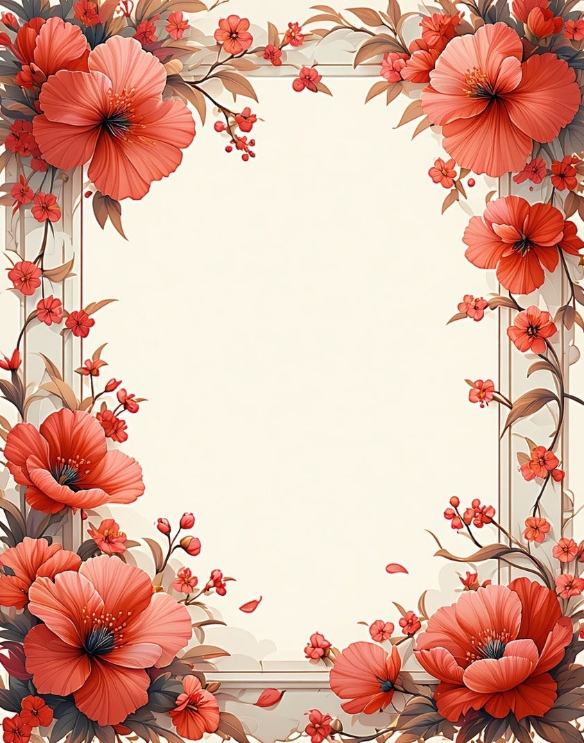 Coral Floral Vines Textured Rug