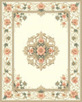 Ornate Floral Medallion Border Rug