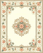 Ornate Floral Medallion Border Rug